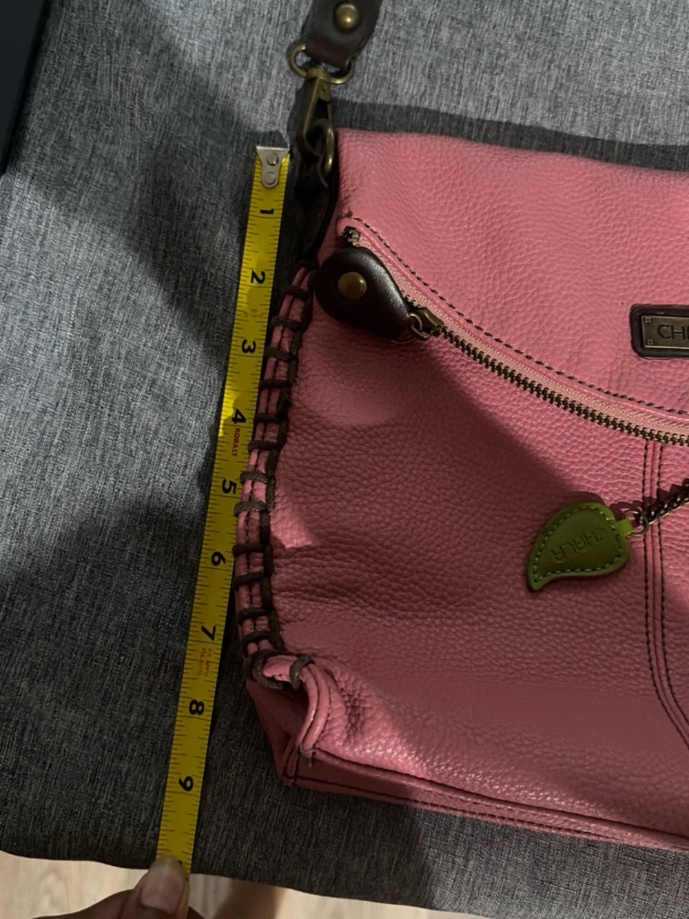 Chala Pink Pebbled Leather Shoulder Bag with Charm Accents - Picture 5 of 7